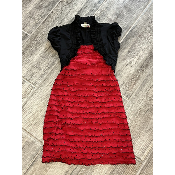 Rare Too Dress Ruffle Tiered Party Dress Black Red‎ Sparkle Girls - Picture 1 of 5